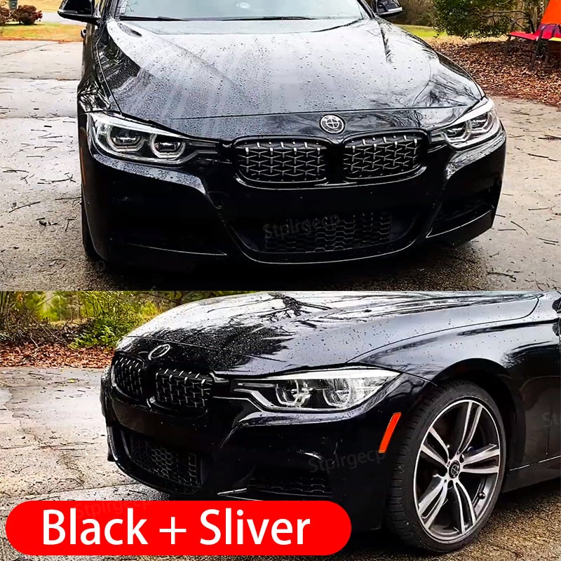 NEW-Glossy Black Dual Slats Front Kidney Grille Chrome Diamond Grill Replacement for BMW 3 series F30 F31 F35 2011-2019