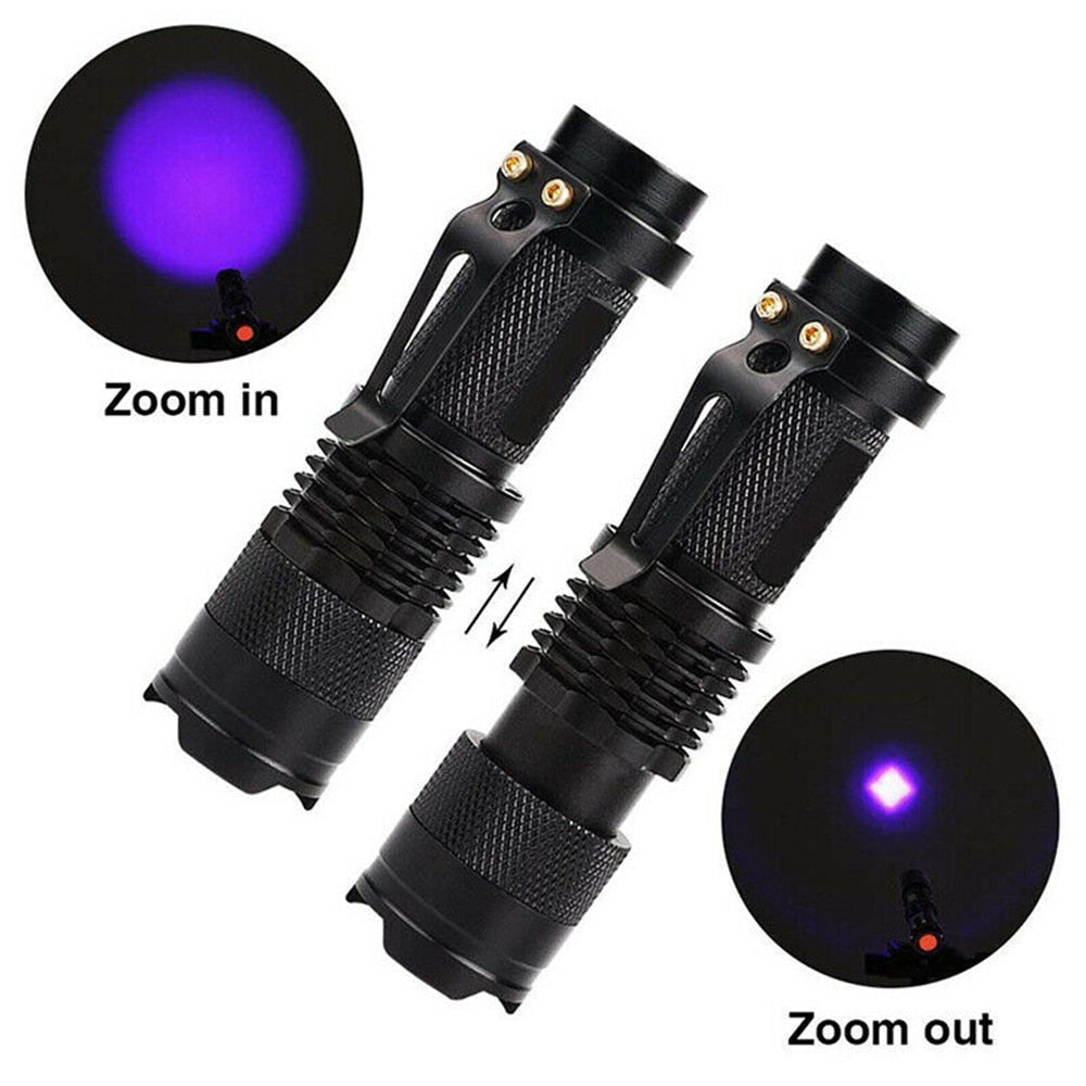 UV Flashlight Zoomable UV light Torch Lamp For Marker Checker Detection Using AA or 14500 battery