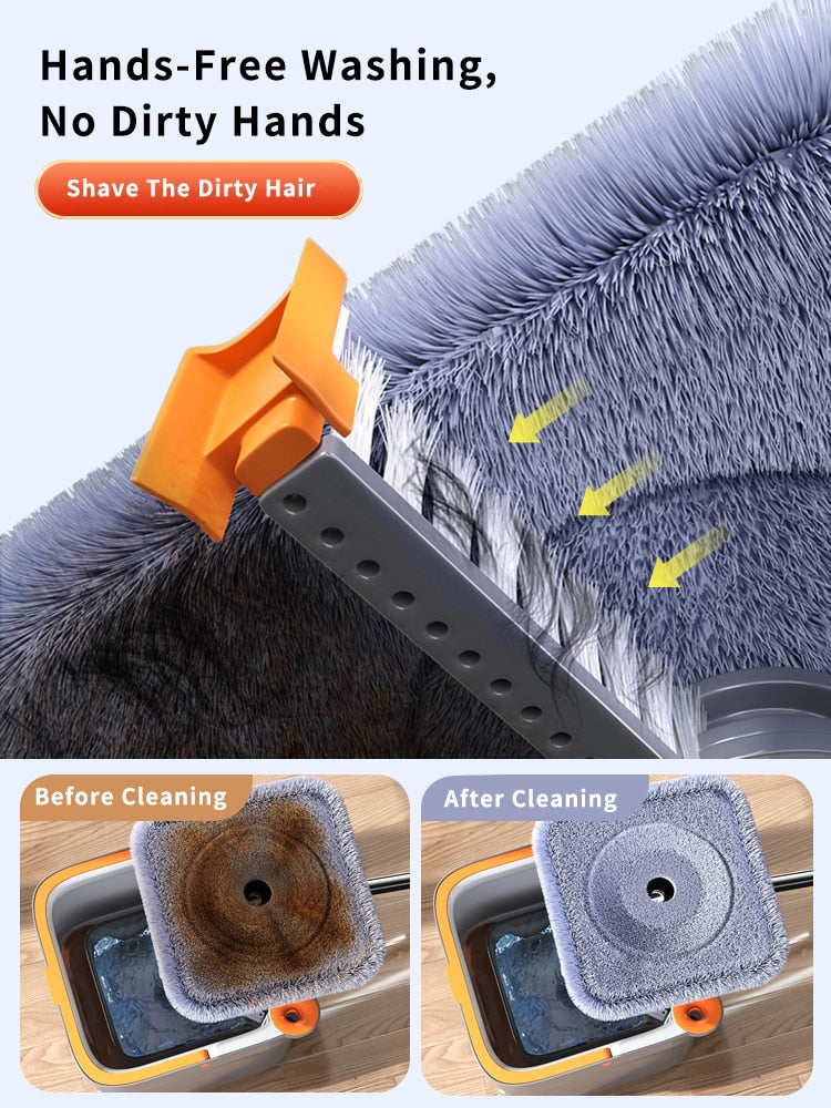 Spin Mop With Bucket Set Hand-Free Lazy Squeeze Mop Automatic Magic Floor Mop Self-Cleaning Nano Microfiber Cloth Square Mop