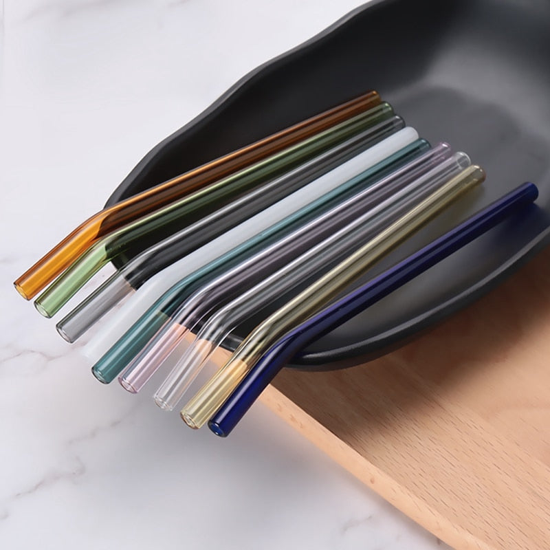 8 Colors Reusable Drinking Glass Straws Eco-Friendly High Borosilicate Glass Straw for Smoothie Milkshakes Drinks Bar Accessoroy