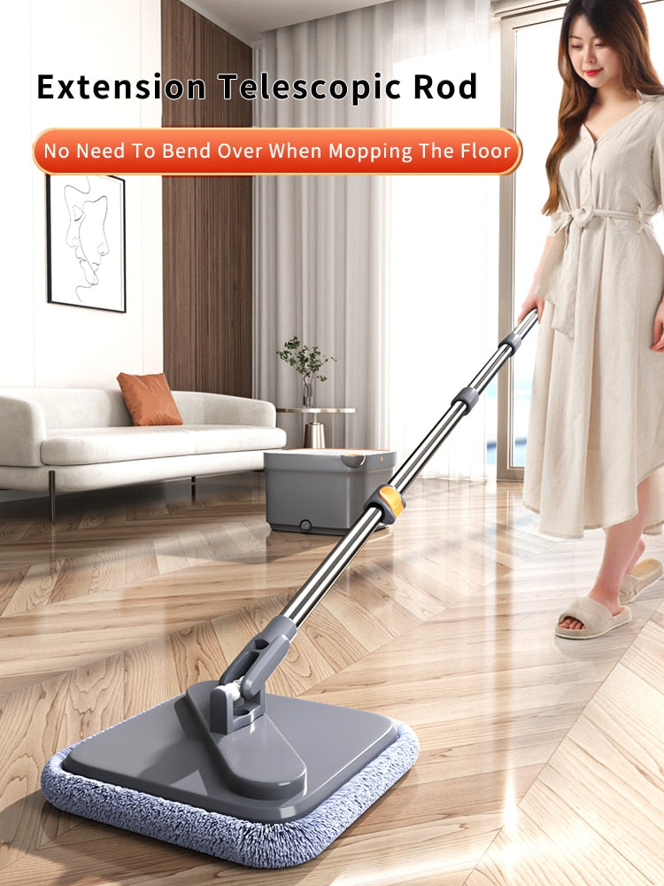 Spin Mop With Bucket Set Hand-Free Lazy Squeeze Mop Automatic Magic Floor Mop Self-Cleaning Nano Microfiber Cloth Square Mop