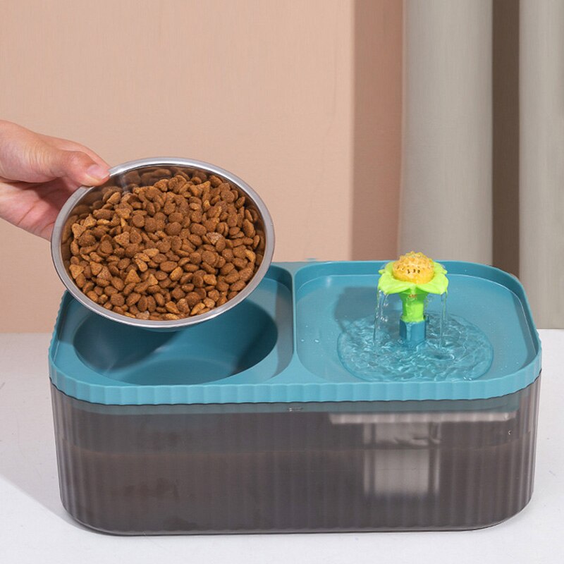 Automatic Cat Water Fountain Filter 2-in-1 Feeder Electric Mute Water Dispenser Pet Drinker Cats Food Bowl and Drinking Fountain