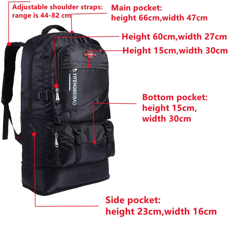 60L Waterproof Nylon Backpack Travel Pack Sports Bag Pack Outdoor Mountaineering Hiking Climbing Camping Backpack For Male