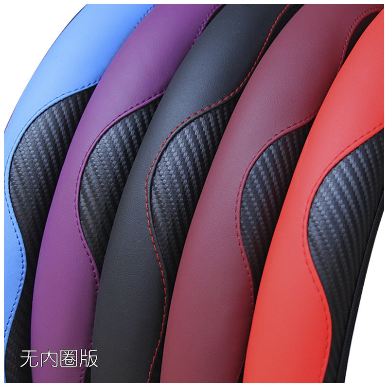 Car Steering Wheel Cover Carbon Fiber Breathable Anti Slip PU Leather Universal 37-38cm Steering Covers Decoration Accessories