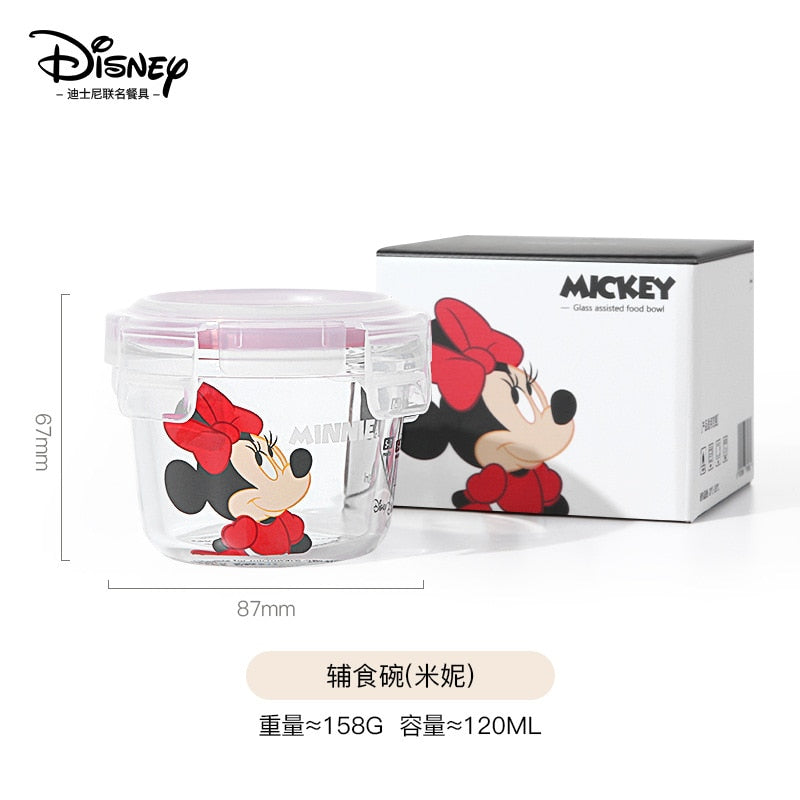 Disney Mickey Mouse Minnie Donald Duck Cartoon Glass Lunch Box with Lid Round Microwave Oven Soup Box Fruit Lunch Box