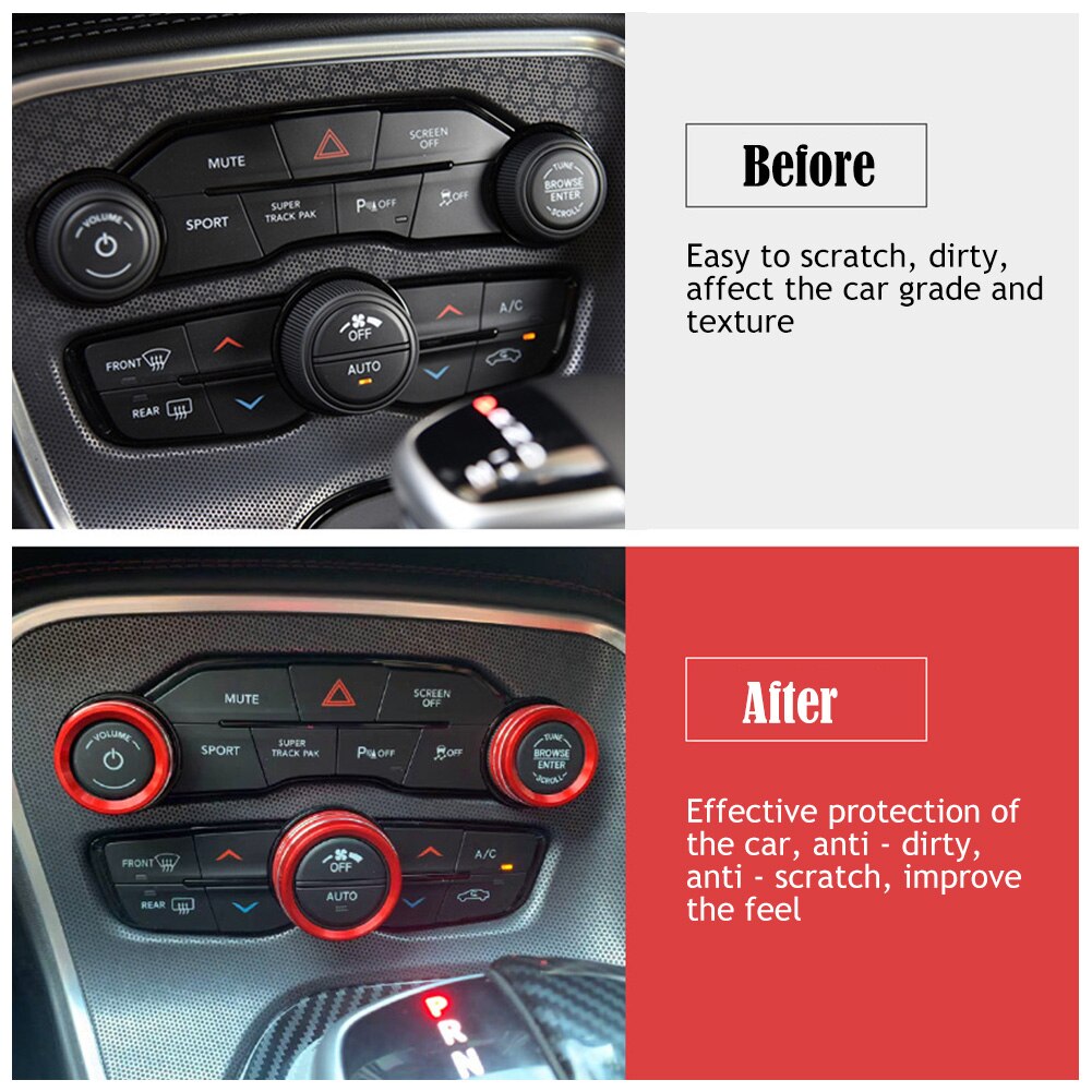4PCS Air Conditioning Ring Volume Radio Button Switch Knob Cover for Dodge Challenger Accessories Charger Decor Cover 2015-2020