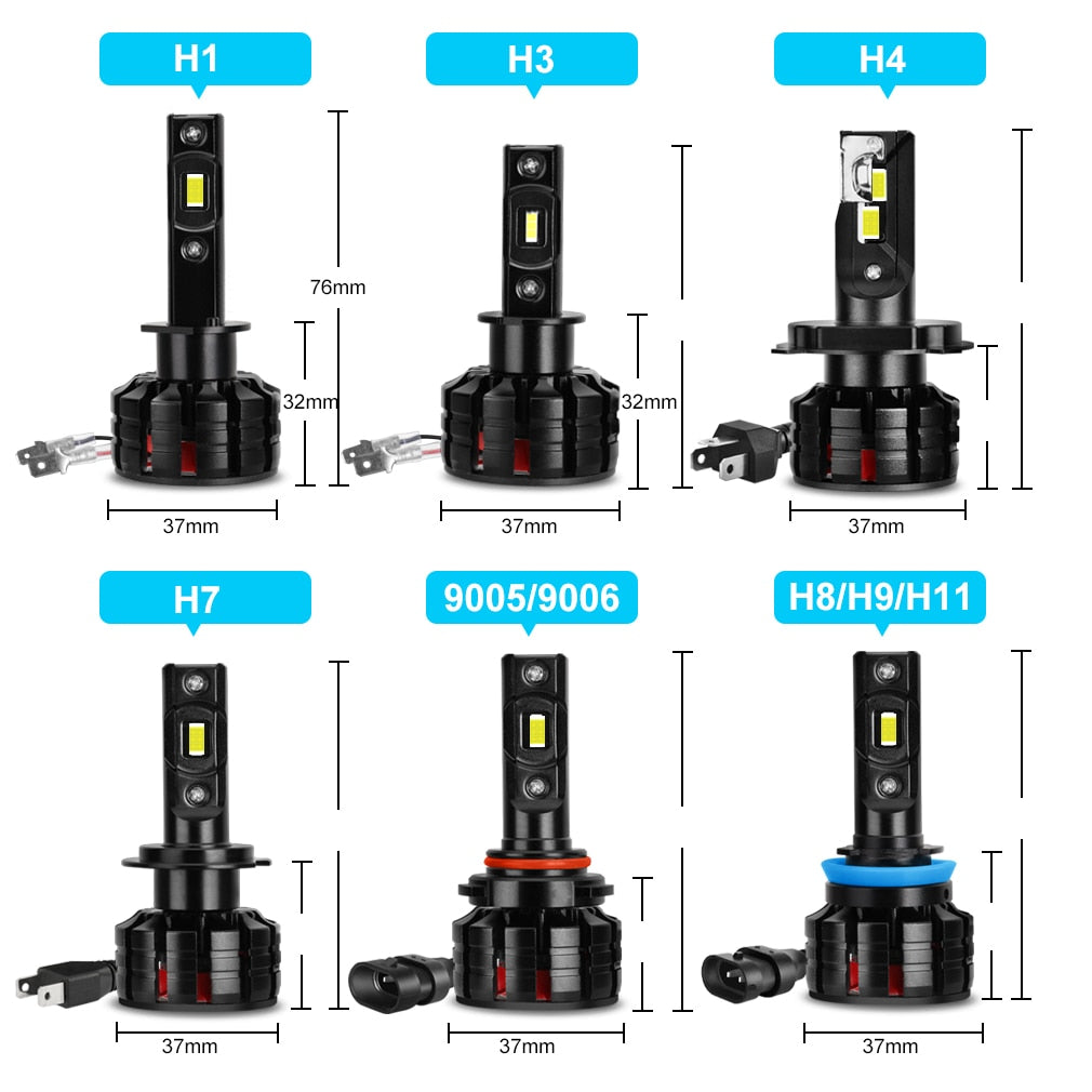 Super Bright H1 H3 H4 H7 Led Canbus H8 H11 HB3 9005 HB4 9006 Led Headlights Mini 100W 20000LM Car Light Bulbs Automobiles Auto Lamp