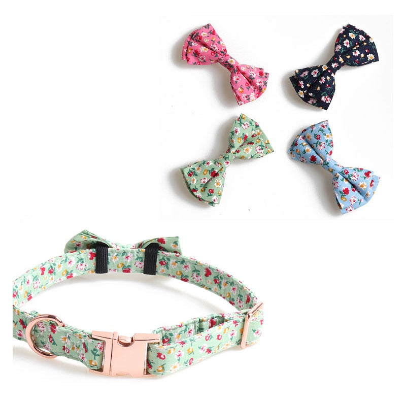 Pet Cat Collars Pet Products Cat Accessories Rose Gold All-metal Bow Dog Collar Broken Flower Dog Adjustable Collar