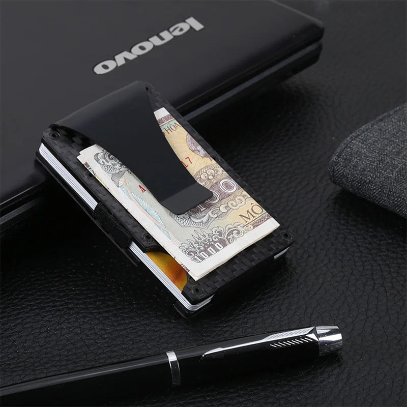 New ID Credit Card Holder Wallet Men Carbon Fiber Minimalist Card Case Rfid Blocking Slim Metal Cardholder Laser Logo Money Clip