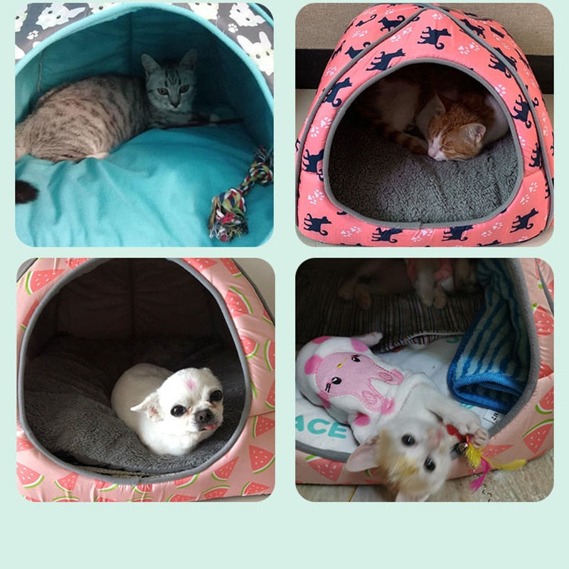 Warm Cat Bed Small Dogs Kittens House Pet Basket Cushion Cat Sleeping Pillow Mat Tent Puppy Lounger Soft Nest Cave Cats Beds