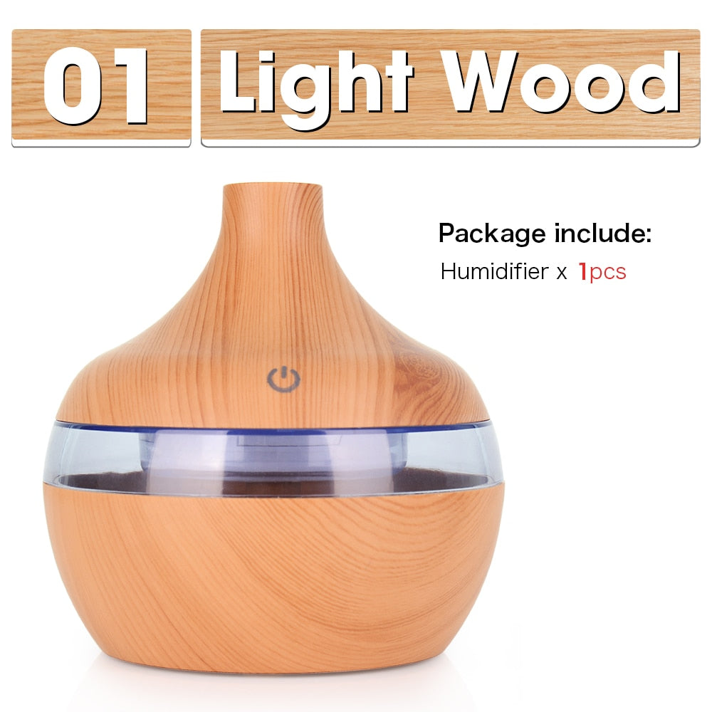 300ML USB Air Humidifier Electric Aroma Diffuser Mist Wood Grain Oil Aromatherapy Mini Have 7 LED Light For Car Home Office