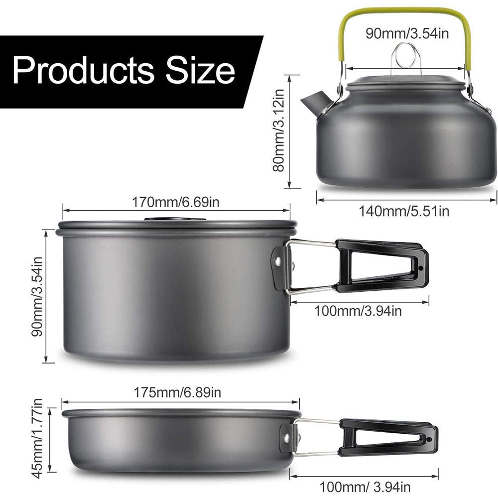 Camping Cookware Set Aluminum Nonstick Portable Outdoor Tableware  Kettle Pot Cookset Cooking Pan Bowl for Hiking BBQ Picnic