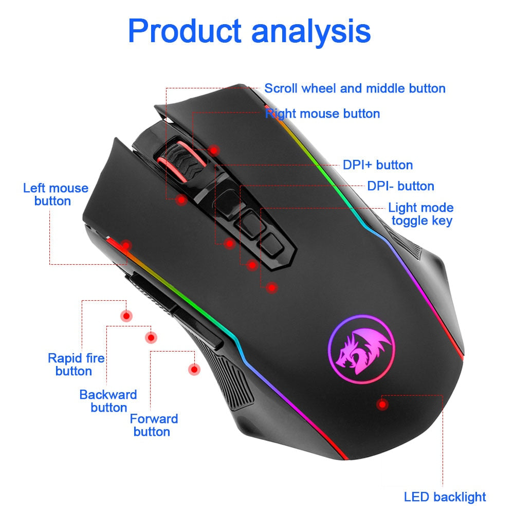 RGB USB 2.4G Wireless Gaming Mouse 8000 DPI 10 buttons Programmable for gamer Mice laptop PC