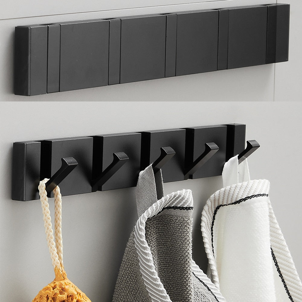 Folding Towel Hanger 2ways Installation Wall Hooks Coat Clothes Holder for Bathroom Kitchen Bedroom Hallway, Black Gold