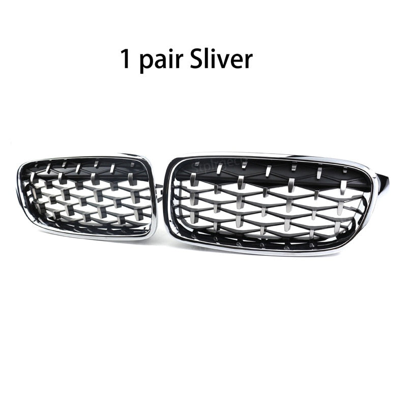 NEW-Glossy Black Dual Slats Front Kidney Grille Chrome Diamond Grill Replacement for BMW 3 series F30 F31 F35 2011-2019