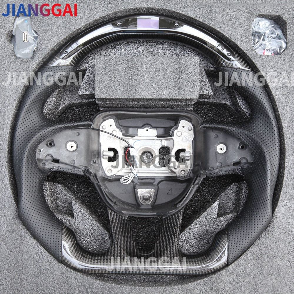 100% Carbon Fiber LED Perforated Leather Alcantara Steering Wheel Is Suitable For Dodge Challenger 2015-2020 Models