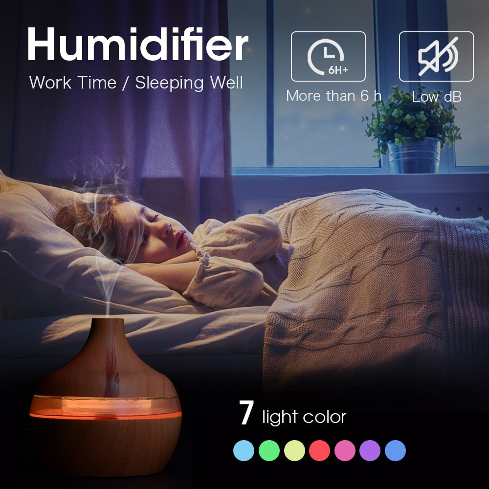300ML USB Air Humidifier Electric Aroma Diffuser Mist Wood Grain Oil Aromatherapy Mini Have 7 LED Light For Car Home Office