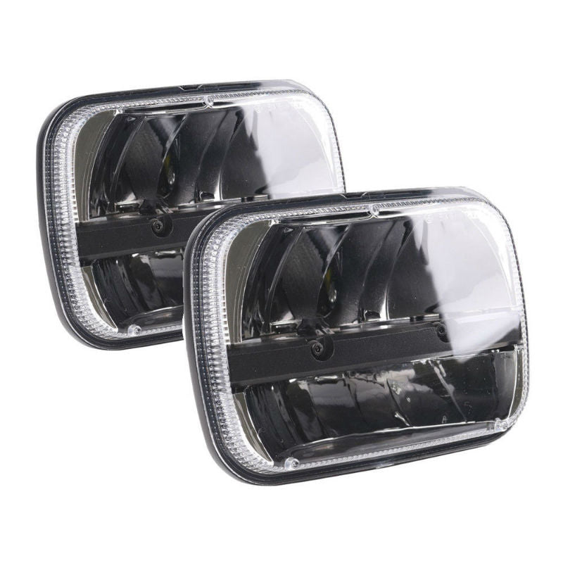 Pair 5X7 7X6 inch Rectangular Sealed Beam LED Headlight Black for Jeep Wrangler YJ Cherokee XJ H6014 H6052 H6054