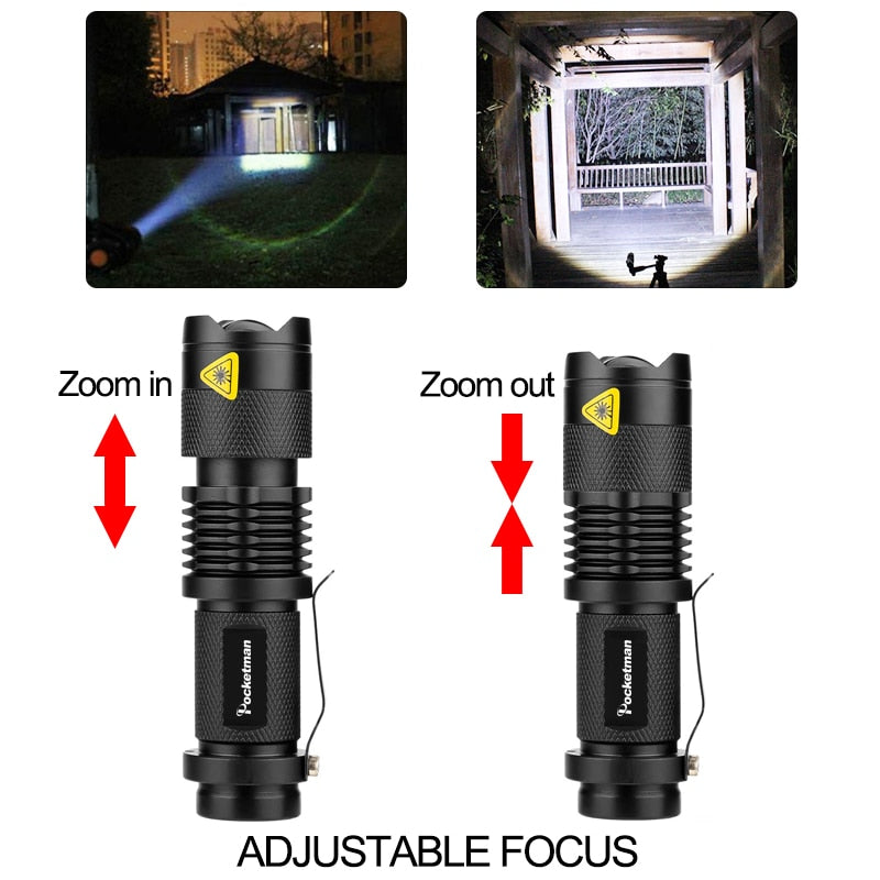 Mini LED Flashlight LED Torch Adjustable Focus Zoom Flash Light Lamp use 14500 and 18650 battery