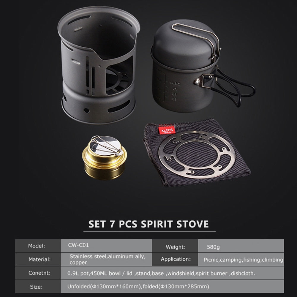Outdoor Alcohol Stove Camping Stove Stainless Steel Aluminum Alloy Cookware Cookout Picnic Cooking Hiking BBQ Traveling Tools