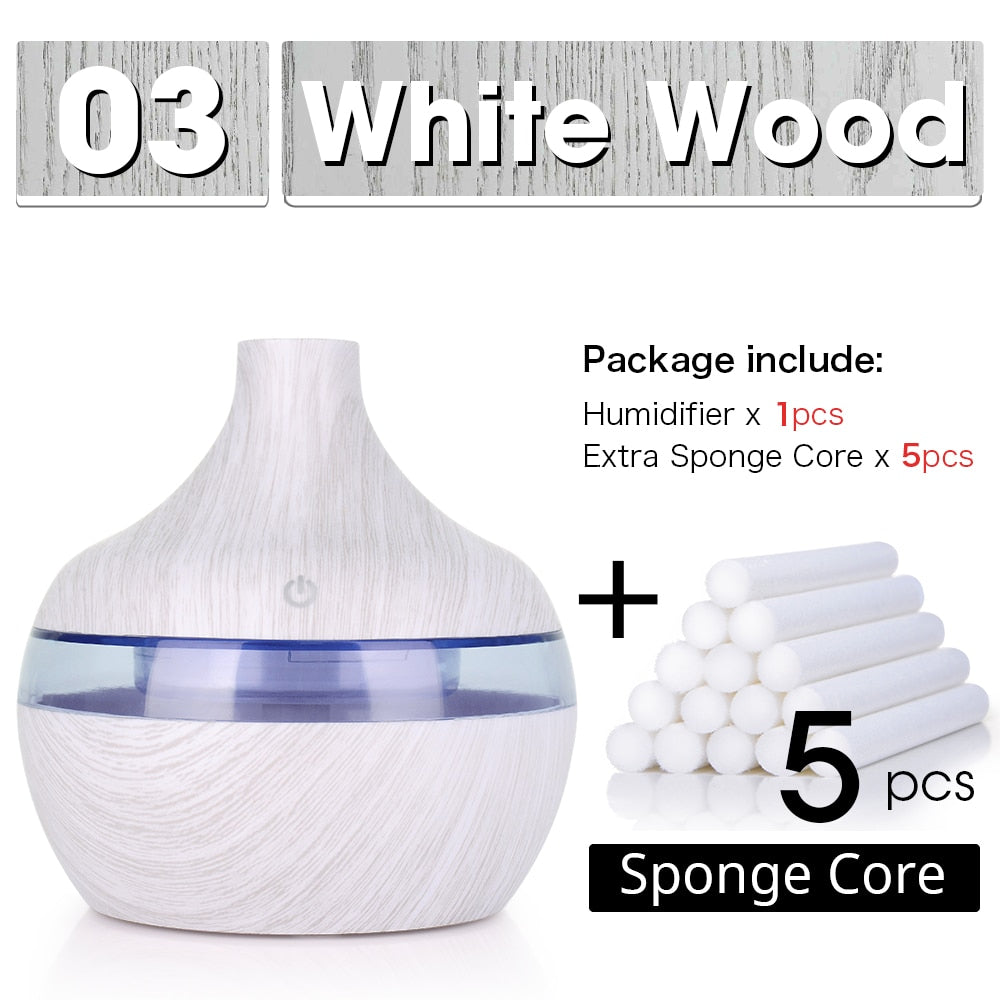 300ML USB Air Humidifier Electric Aroma Diffuser Mist Wood Grain Oil Aromatherapy Mini Have 7 LED Light For Car Home Office