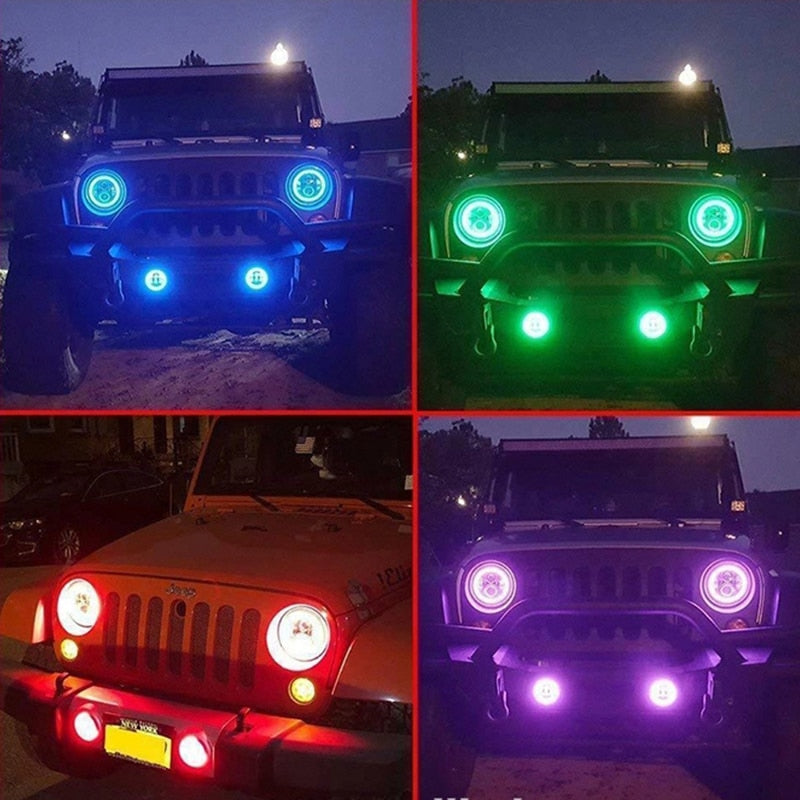 7 Inch Bluetooth RGB Halo LED Headlights with 4” RGB Fog Lights DOT Kits for 1997-2018 Jeep Wrangler JK JKU TJ LJ