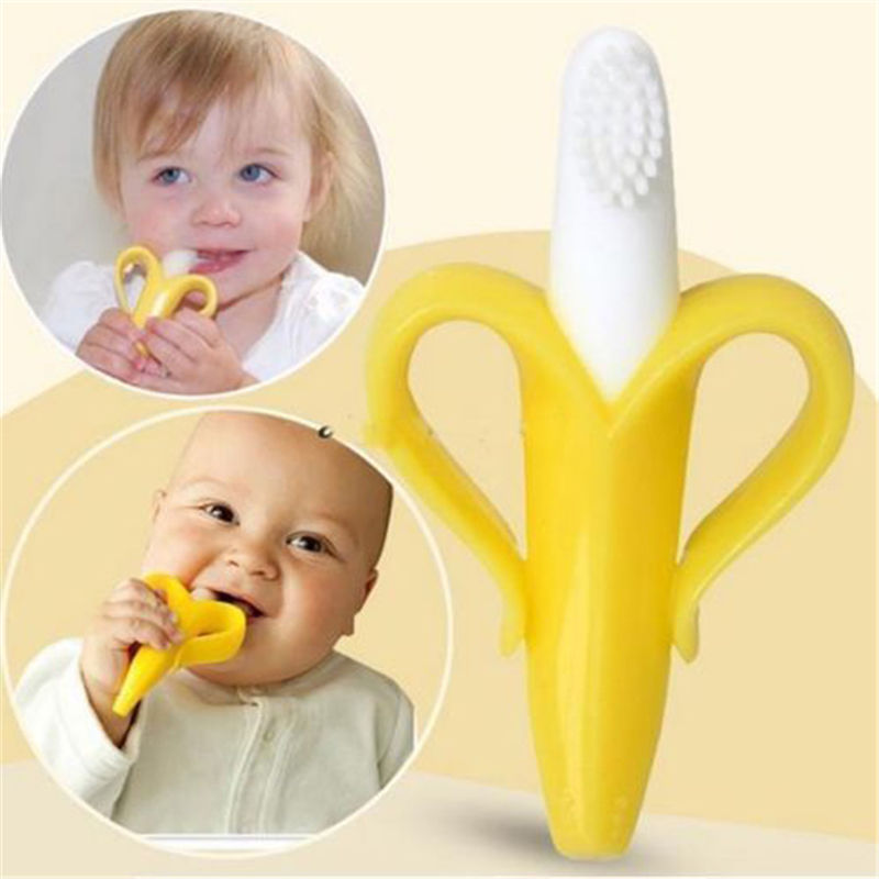 Baby Silicone Training Toothbrush BPA Free Banana Shape Safe Toddle Teether Chew Toys Teething Ring Gift Infant Baby Chewing