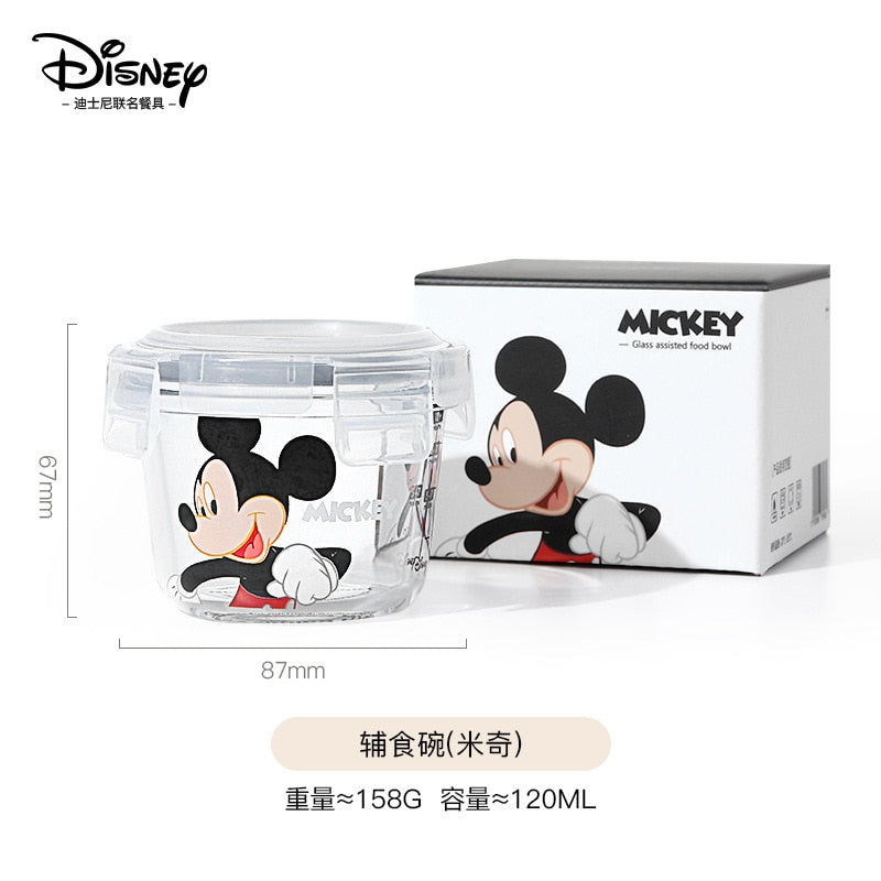 Disney Mickey Mouse Minnie Donald Duck Cartoon Glass Lunch Box with Lid Round Microwave Oven Soup Box Fruit Lunch Box