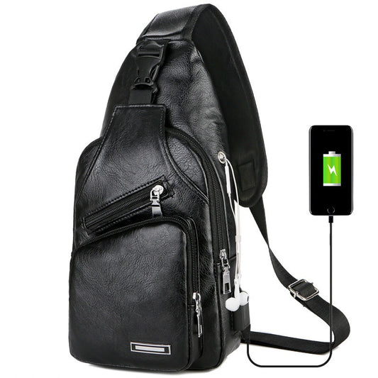 USB Charging Chest Bag with Headset Hole Men&#39;s Multifunction Single Strap Anti-theft Chest Bag with Adjustable Shoulder Strap