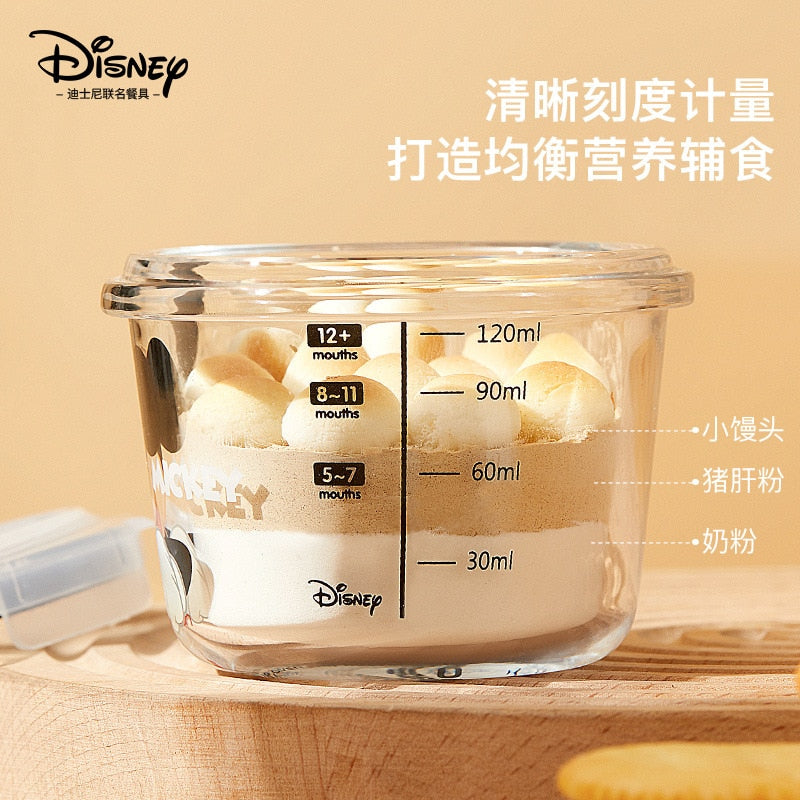Disney Mickey Mouse Minnie Donald Duck Cartoon Glass Lunch Box with Lid Round Microwave Oven Soup Box Fruit Lunch Box