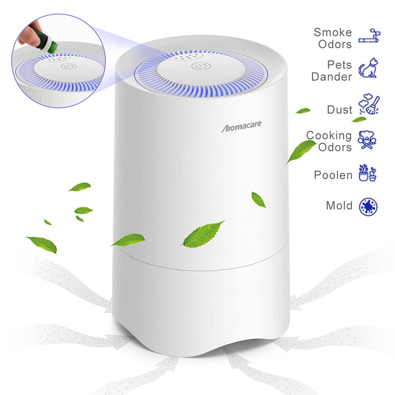 Aromacare Small Air Purifier for Bedroom Personal Desk Mini Air Fresheners Room Hepa Air Cleaner for Pets Smoke Desktop Office