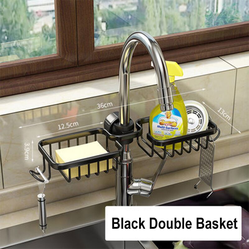 Kitchen Sink Organizer Drain Rack Aluminum Faucet Holder Sponge Storage Soap Drainer Shelves Hanging Basket Bathroom Accessories