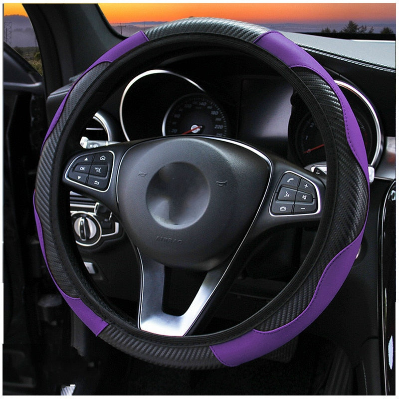 Car Steering Wheel Cover Carbon Fiber Breathable Anti Slip PU Leather Universal 37-38cm Steering Covers Decoration Accessories