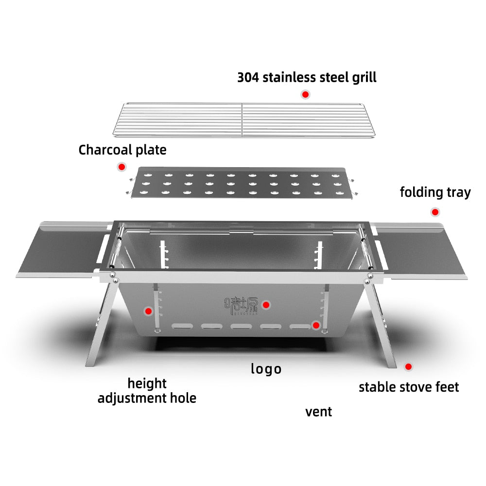 Portable Folding BBQ Grill Stoves Outdoor Camping Picnic Stainless Steel Detachable Home Charcoal
