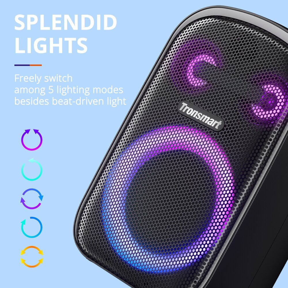 60W Portable Bluetooth Speaker  with 3-Way Sound System, Dual Audio Modes, App Control, for Party