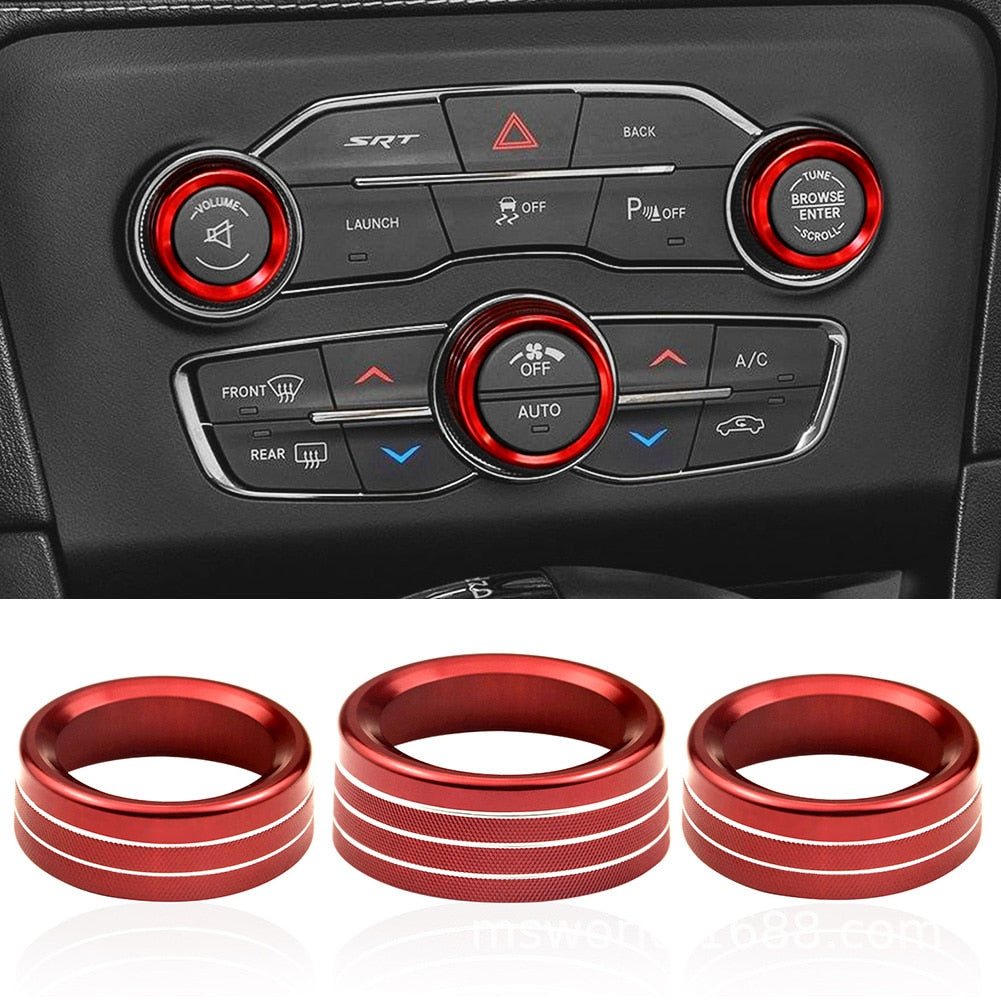 4PCS Air Conditioning Ring Volume Radio Button Switch Knob Cover for Dodge Challenger Accessories Charger Decor Cover 2015-2020
