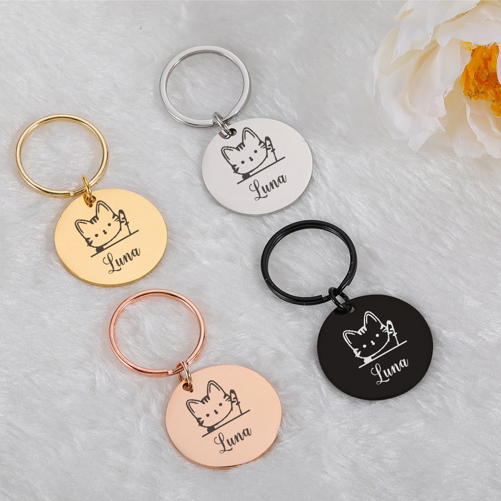 Personalized Cat ID Tag Anti-lost Mirror Pet Name Tags Plates Free Engraving Cats Kitten ID Tag Nameplate Pendant for Pets