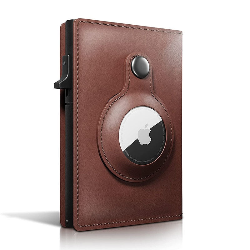 Smart  Wallet for Airtag Apple Crazy Horse Genuine Leather Cash Credit Card Men Wallet Slim Design Airtags Holder