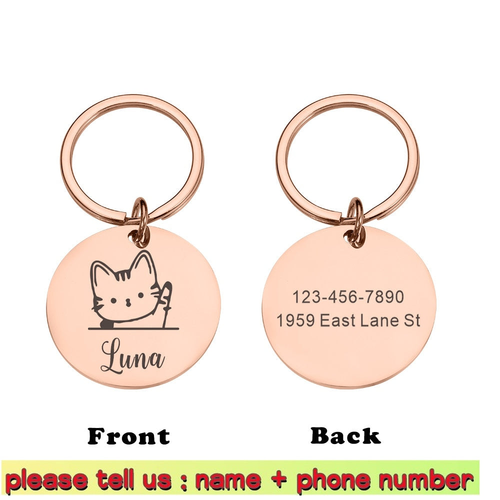 Personalized Cat ID Tag Anti-lost Mirror Pet Name Tags Plates Free Engraving Cats Kitten ID Tag Nameplate Pendant for Pets