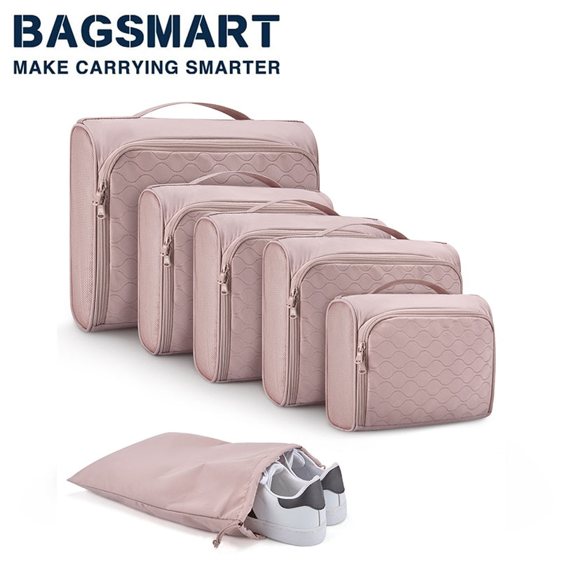 BAGSMART 6 Pcs Lightweight Travel Packing Cubes Hanging Suitcase Organizer Packing Bags Set Foldable Women Luggage Organizers