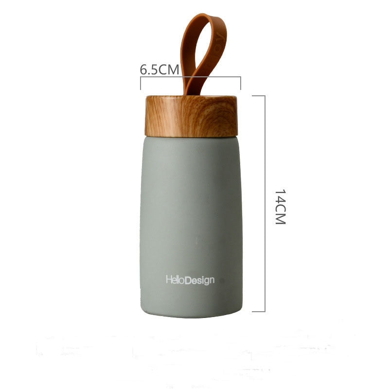 Double Wall Insulated Thermos 304 Stainless Steel Vaccum Flask Outdoor Portable 280ml Wood Water Cup Mini Vacuum Water Bottle