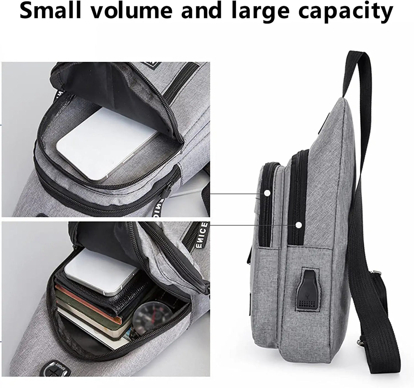 Mens Multi-functional Crossbody Bags Waterproof Strap Bag Backpack With USB Hole Headphone Hole Strap Backpack for Outdoor Trip