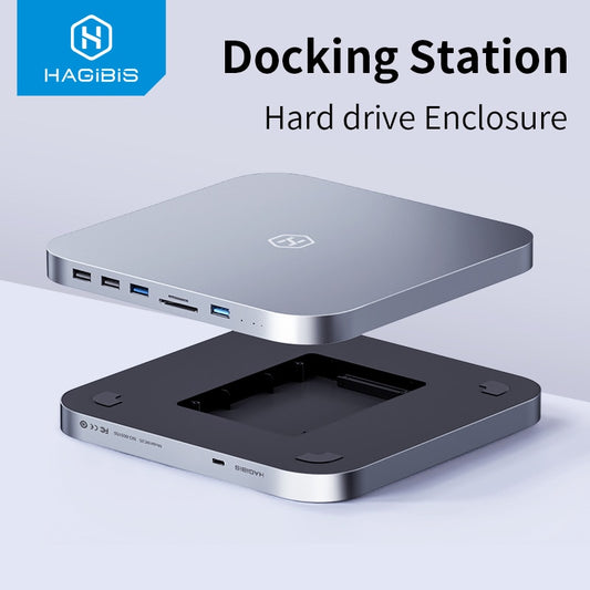 USB C Hub with Hard Drive Enclosure Type-C Docking Station for Mac mini with 2.5 SATA NVME M.2 SSD Case DP USB3.0 M1/M2