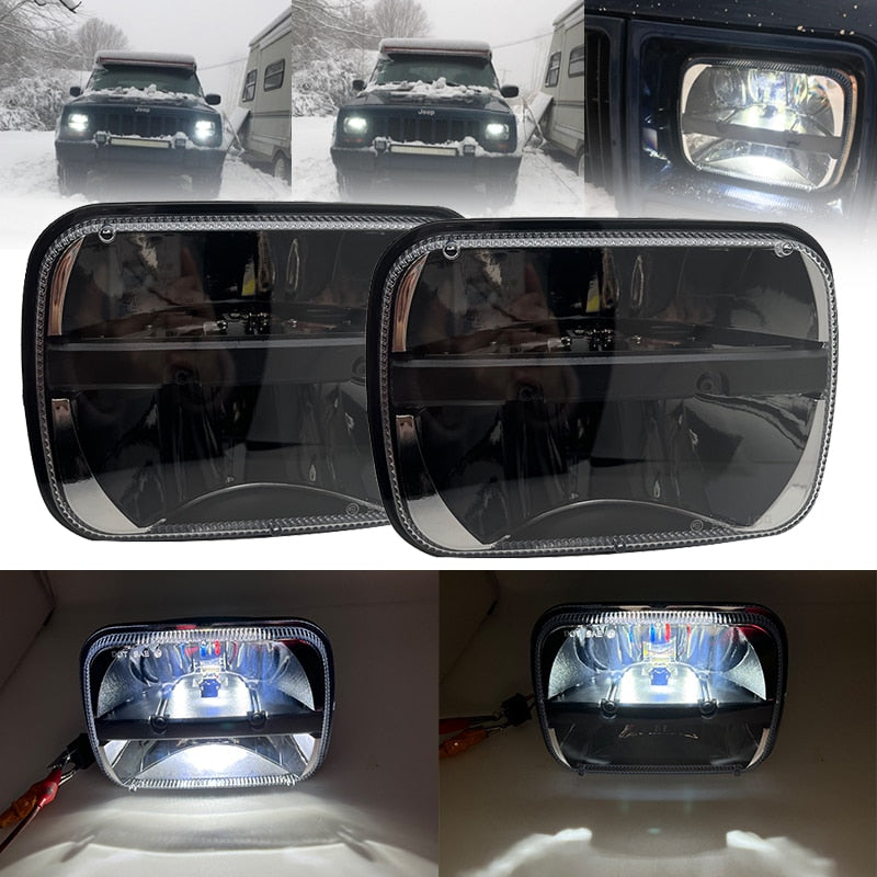 Pair 5X7 7X6 inch Rectangular Sealed Beam LED Headlight Black for Jeep Wrangler YJ Cherokee XJ H6014 H6052 H6054