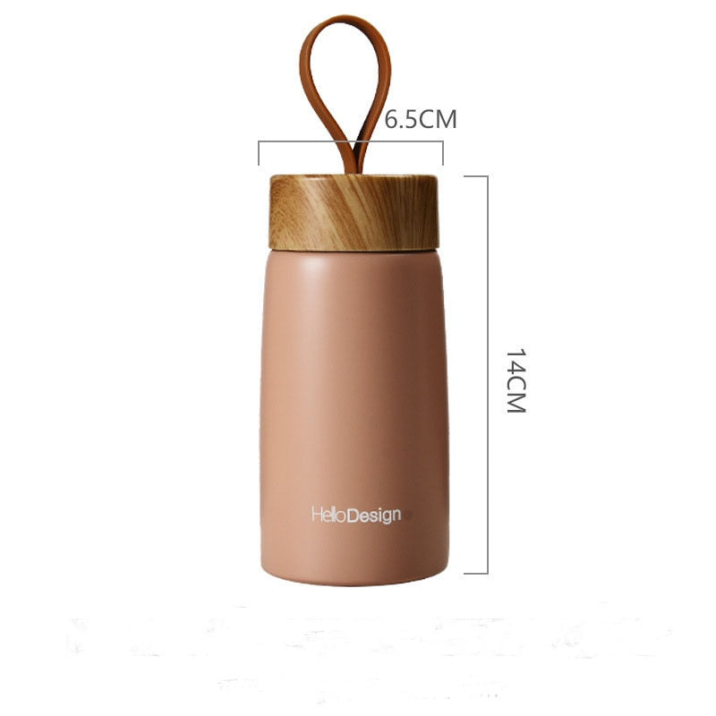 Double Wall Insulated Thermos 304 Stainless Steel Vaccum Flask Outdoor Portable 280ml Wood Water Cup Mini Vacuum Water Bottle