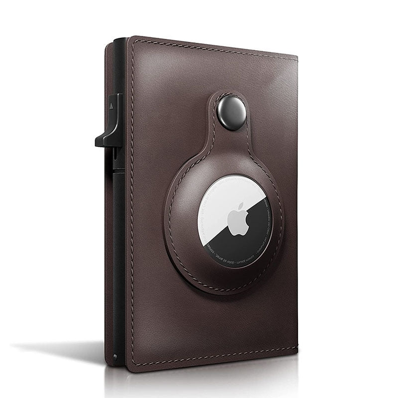 Smart  Wallet for Airtag Apple Crazy Horse Genuine Leather Cash Credit Card Men Wallet Slim Design Airtags Holder