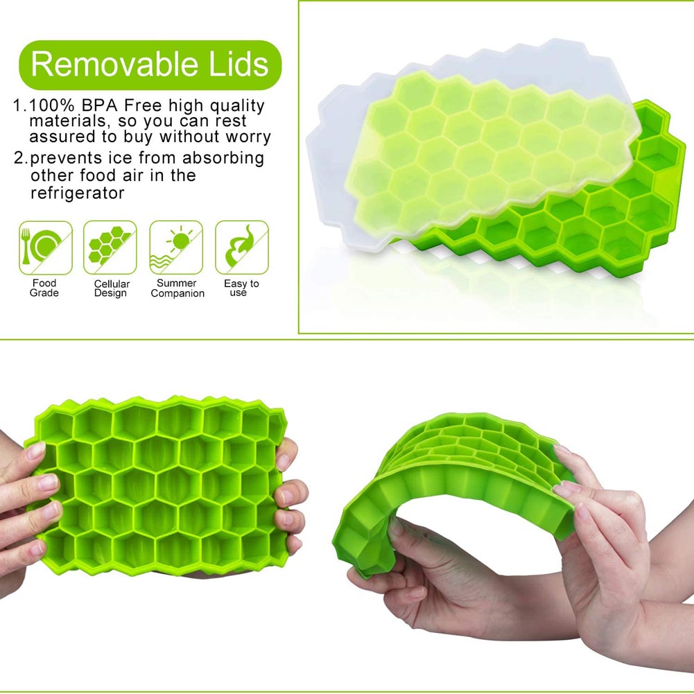 Honeycomb Ice Cube Trays Reusable Silicone Ice Cube Mold BPA Free Ice Maker with Removable Lids