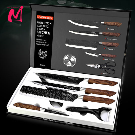 Kitchen Knives Set chef knives 6 sets Stainless Steel Forged Kitchen Knives Scissors Peeler Chef Slicer  Paring Knife Gift Case